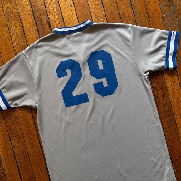 Vintage 80s Majestic USA Made Single Stitch Men Grey Blue TOWN Baseball Jersey - Picture 3 of 5